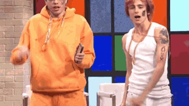 Pete Davidson and Timothée Chalamet as rappers in an SNL sketch