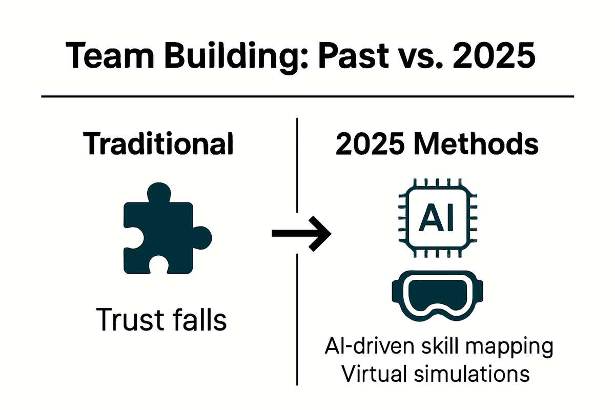 Infographic comparing traditional and modern 2025 team building methods