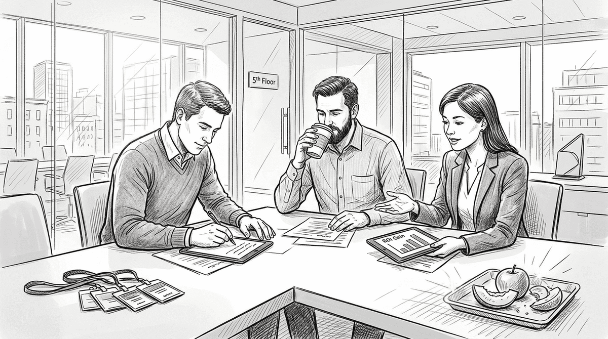 Team discusses corporate event gamification results