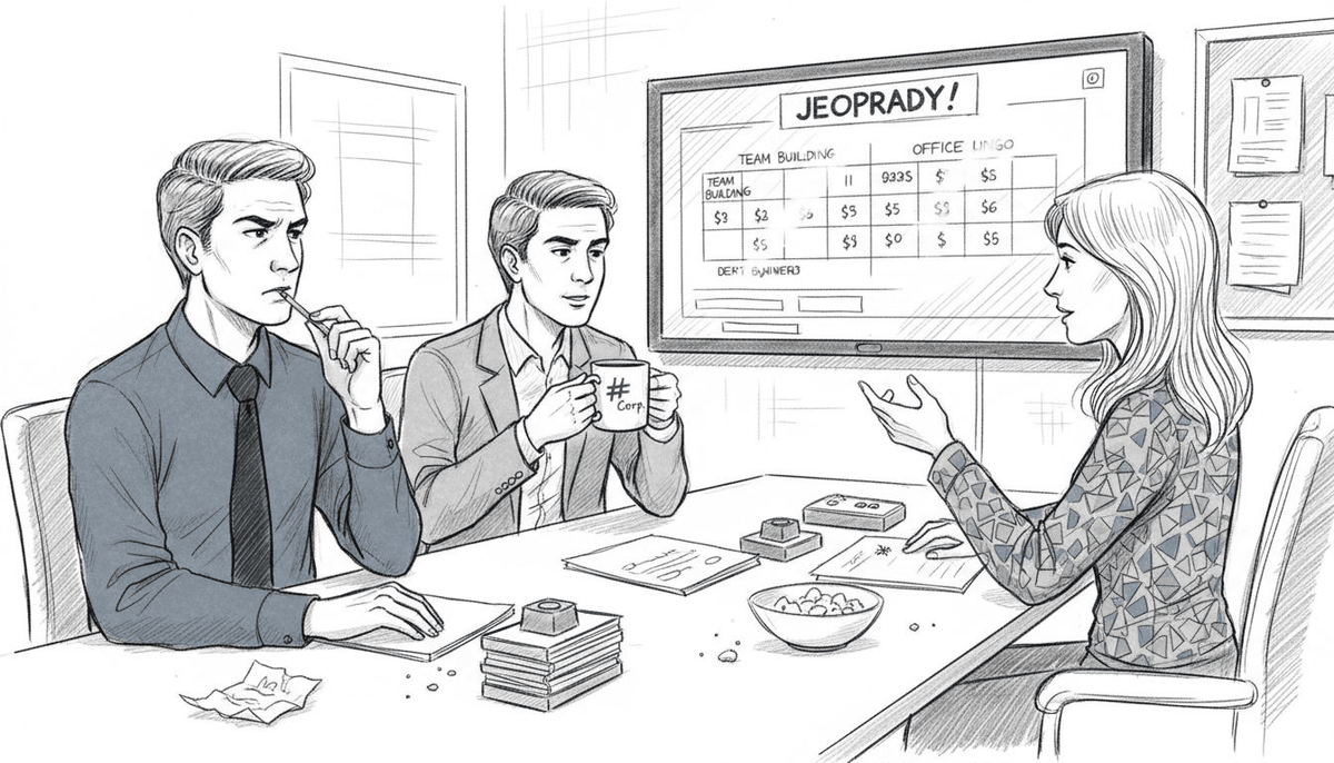 Employees playing classic TV style trivia game