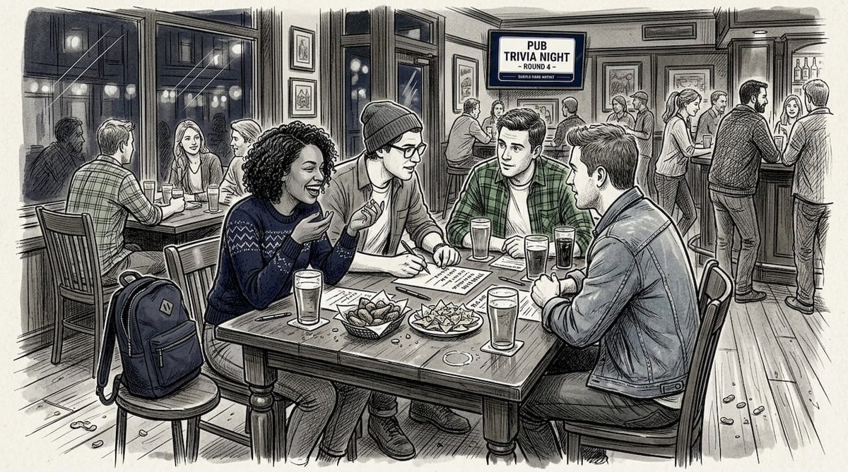 Friends engaging in branded trivia night