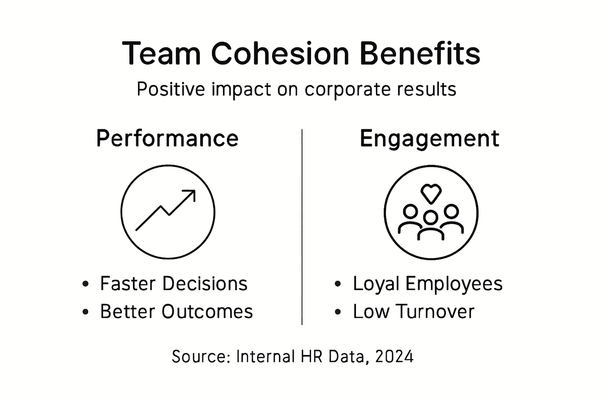 Infographic showing team cohesion performance and engagement