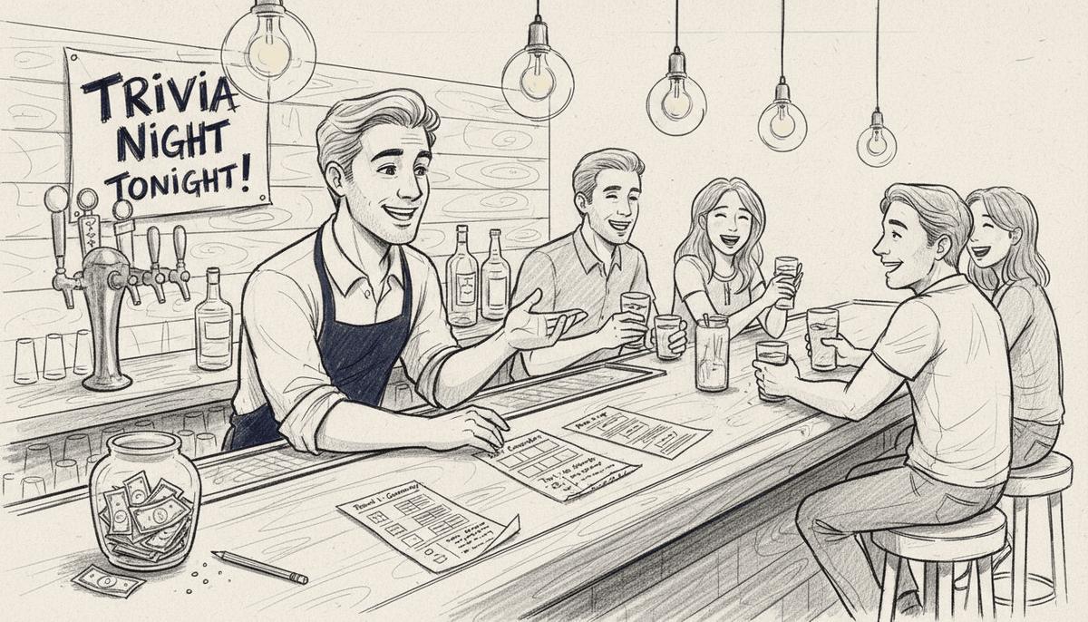 Bartender chatting during trivia community night