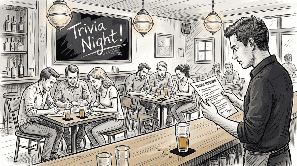 Clientes participando de uma noite de quiz em um restaurante