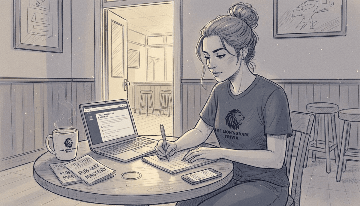 Woman preparing quiz questions in pub