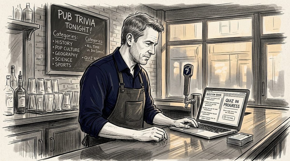 Bar manager reviewing quiz platform features