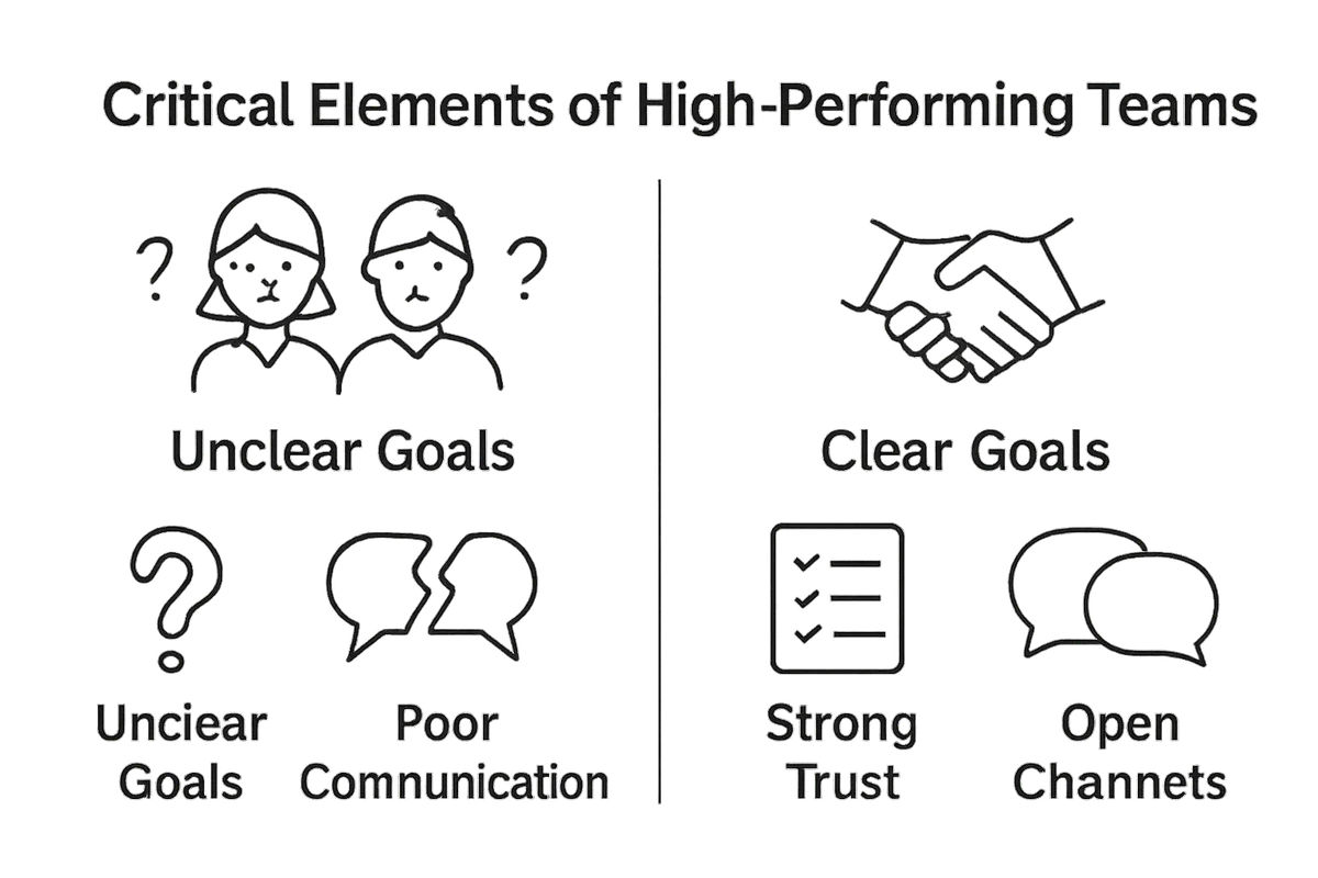 Infographic comparing high-performing and low-performing team elements