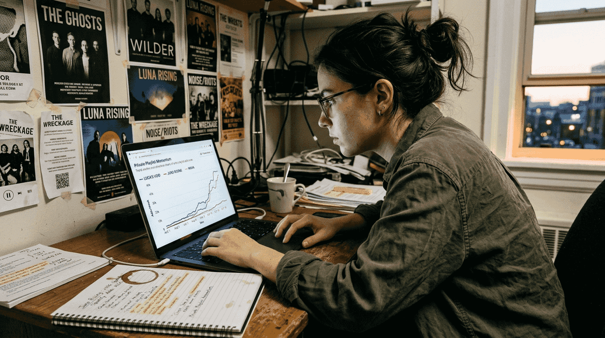 Analyst studying artist breakout playlist trends