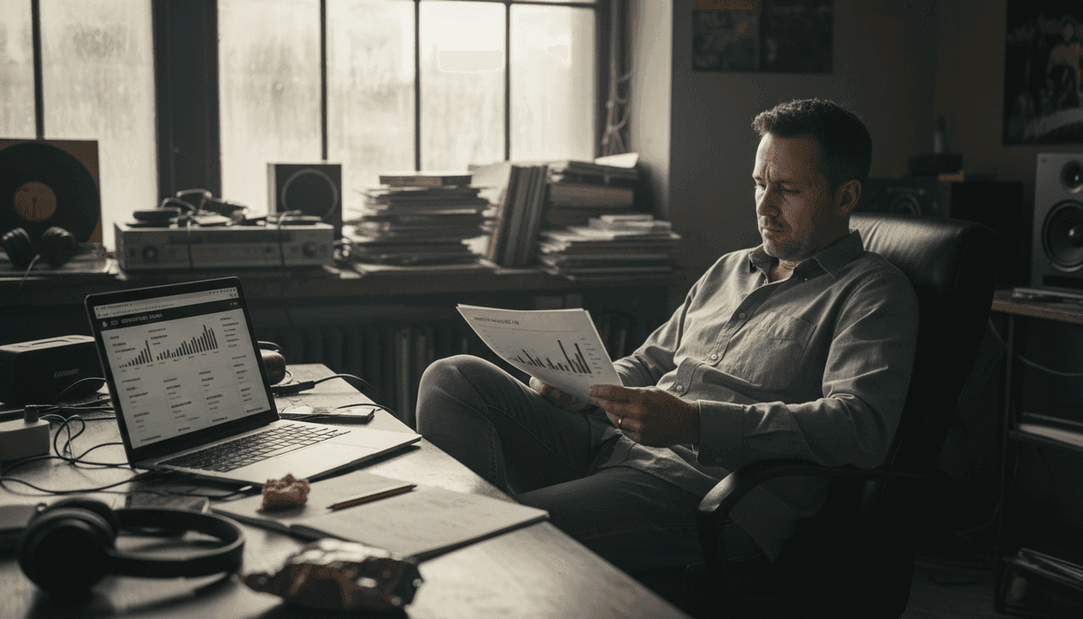 A&R executive reviews playlist analytics report
