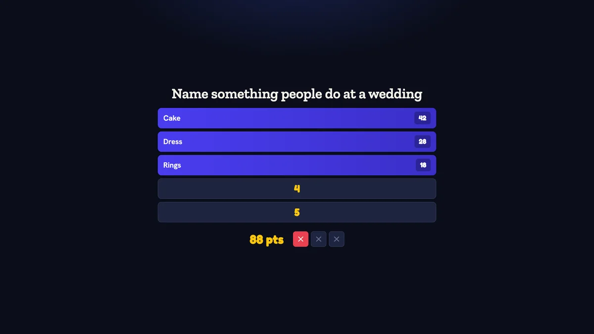 Family Feud answer board in Quizado