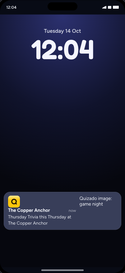 Een melding van de zaak op het vergrendelscherm van de telefoon van een speler