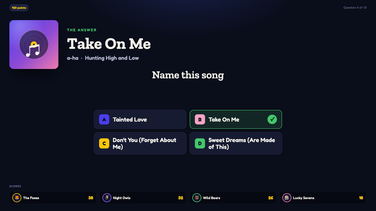 Pregunta de música Name That Tune en Quizado