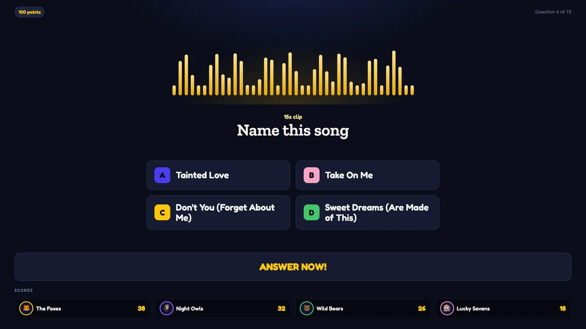 Name That Tune music question in Quizado