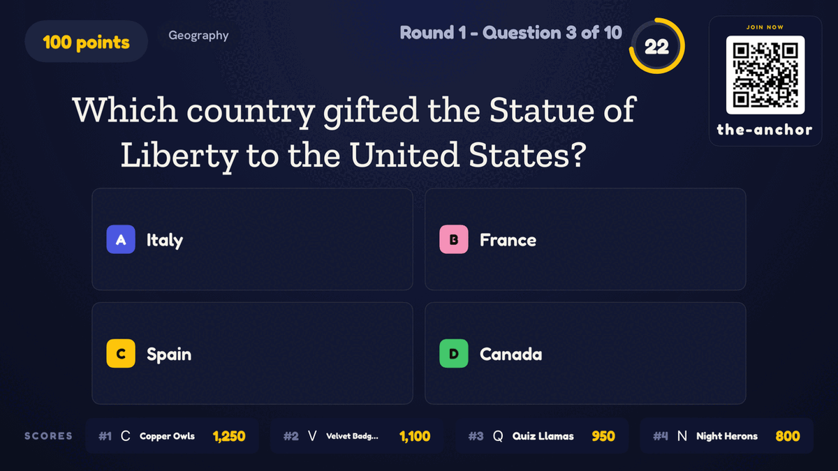 A Trivia question on the Quizado Apple TV app