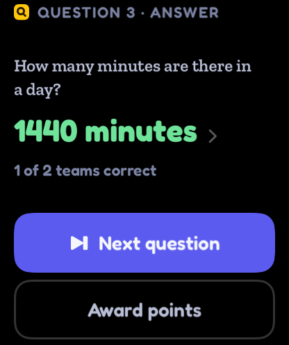 The correct answer and Next question on an Apple Watch