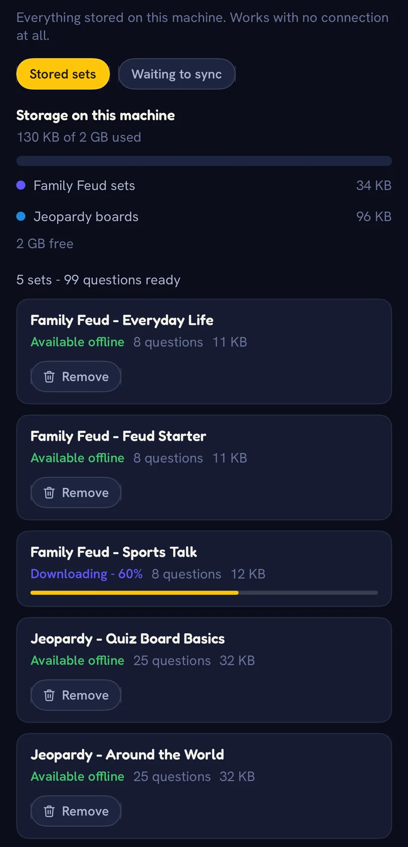 Offline-Download-Verwaltung in der mobilen App Quizado