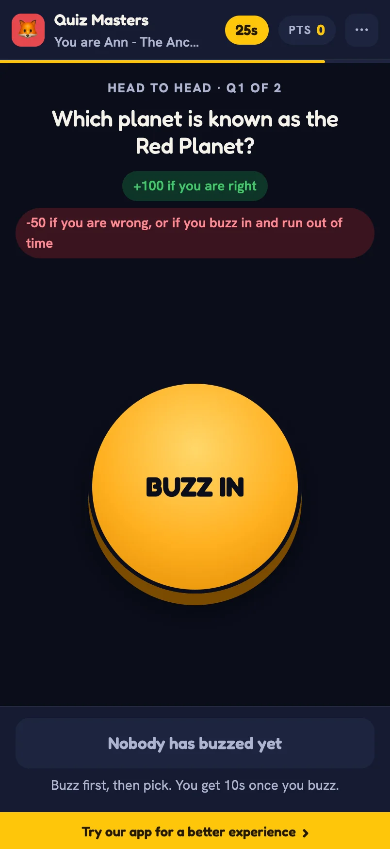 Le buzzer Trivia sur le téléphone d’un joueur