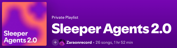 Spotify playlist Sleeper Agents 2.0 by Zaraonrecord - 26 songs, 1 hr 52 min