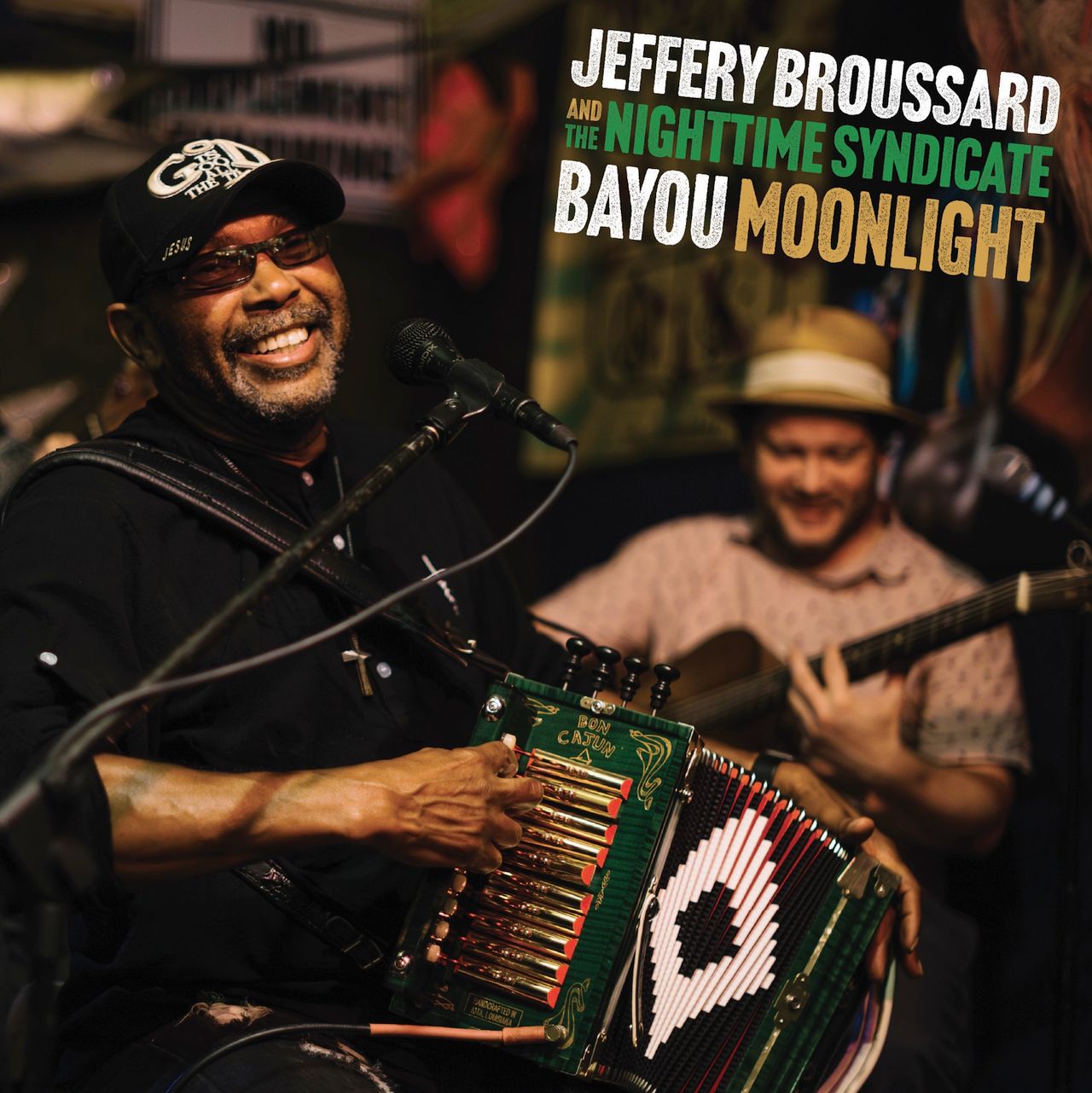 Bayou Moonlight cover by Jeffery Broussard & The Nighttime Syndicate - Broussard smiling with an accordion