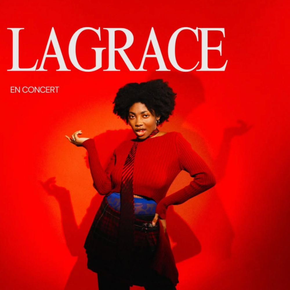 LAGRACE en concert poster - the singer in red posing against a red background