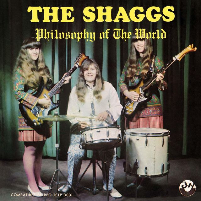 Album cover for Philosophy of the World by The Shaggs - three sisters with guitars and drums