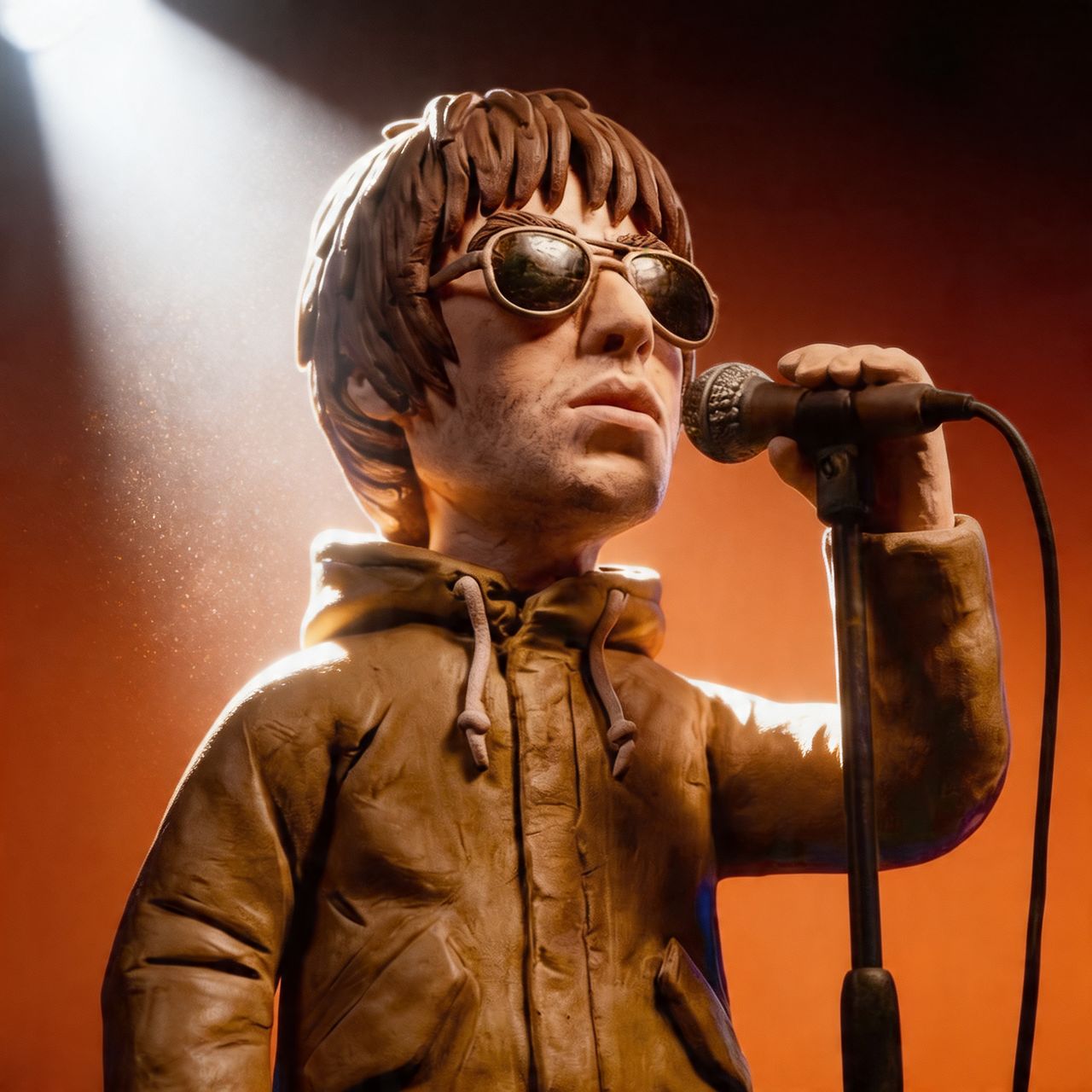 Cover art for LIKE LIAM GALLAGHER by Lewca - a clay figure in sunglasses and parka at a microphone
