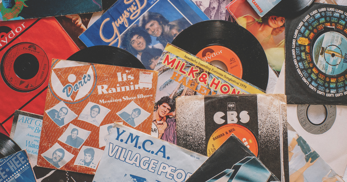 Pile of old 7-inch singles, including Y.M.C.A. by Village People