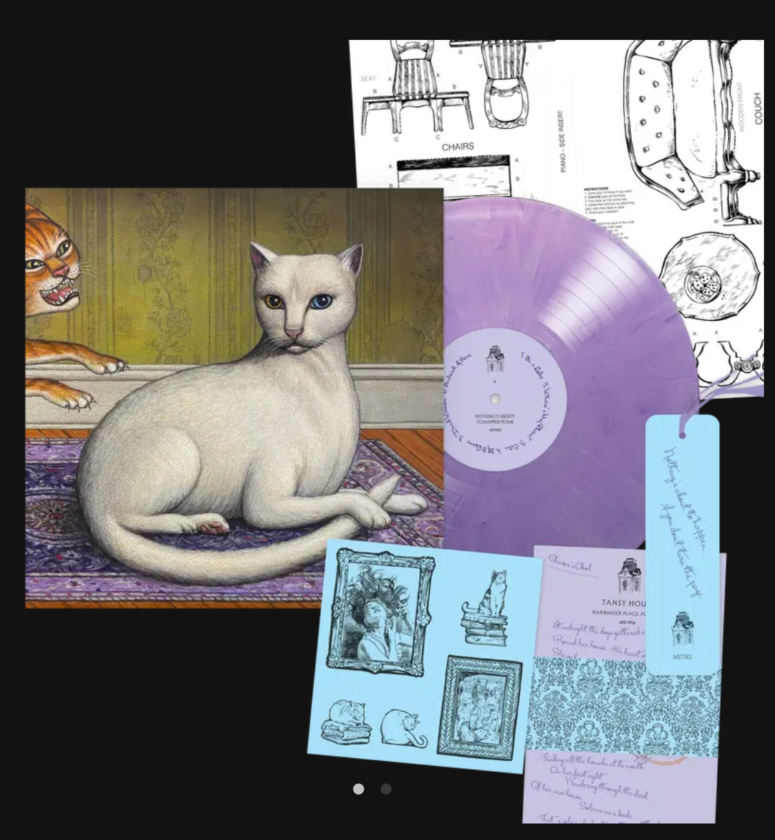 Mitski store bundle - purple vinyl, cat cover art, bookmark and printed inserts