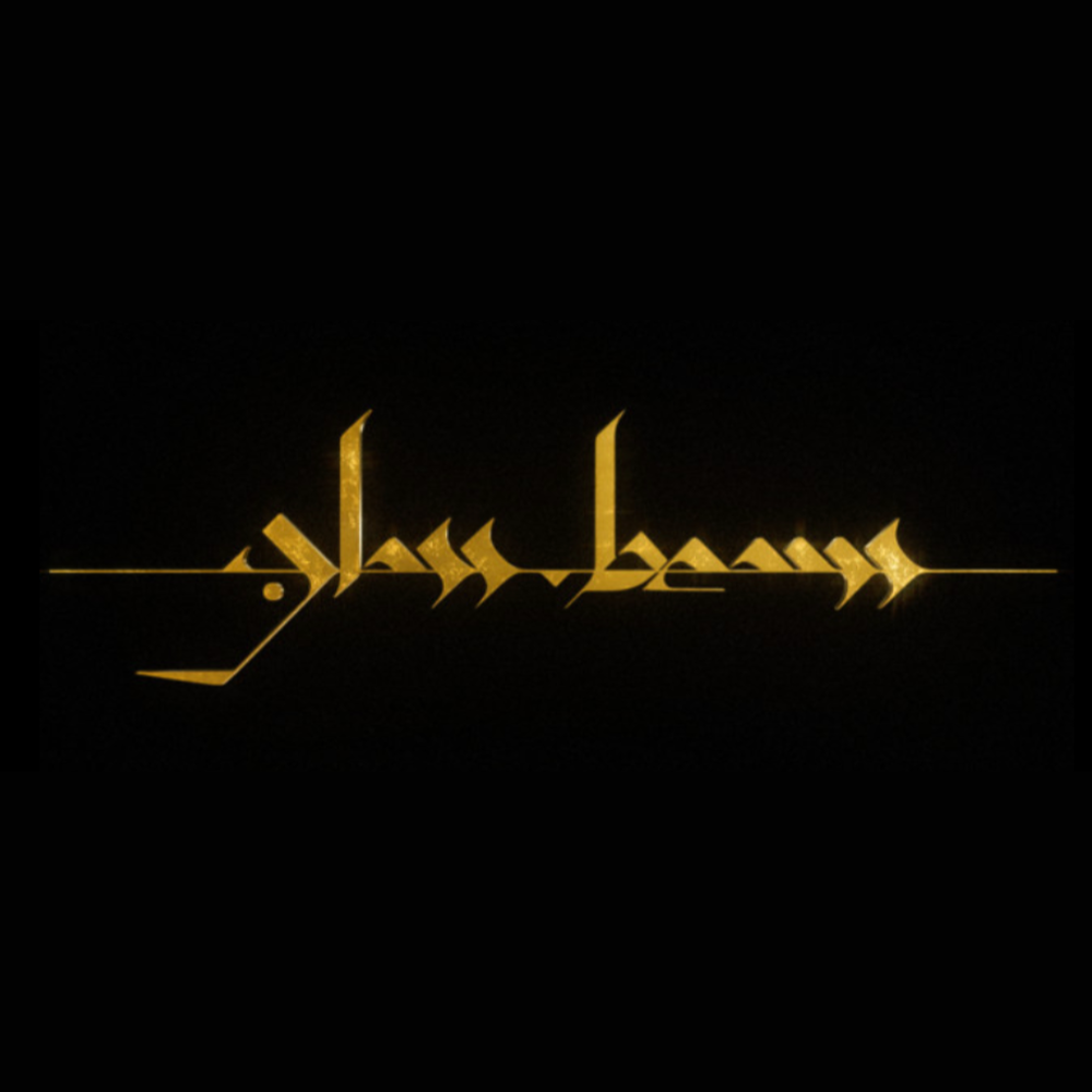 Glass Beams logo in gold calligraphic lettering on black