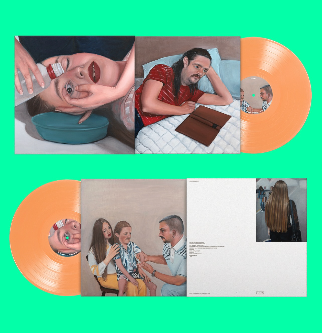Dry Cleaning Secret Love vinyl package - orange records, painted sleeves and inner art