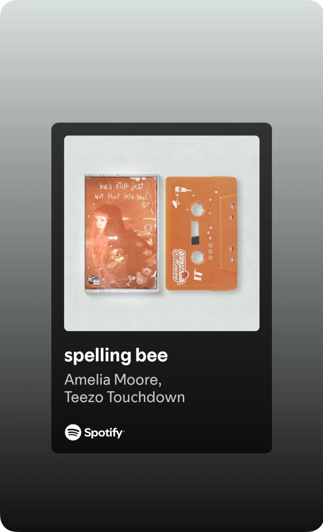 Spotify card for 'spelling bee' by Amelia Moore and Teezo Touchdown