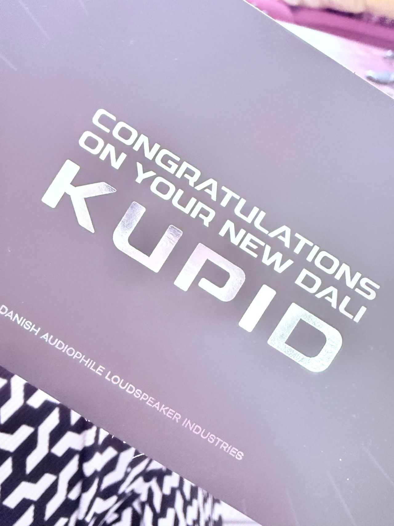 Dali Kupid speaker box reading 'Congratulations on your new Dali Kupid'