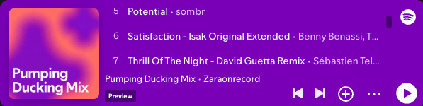 Spotify playlist Pumping Ducking Mix, including tracks by sombr, Benny Benassi and Sebastien Tellier