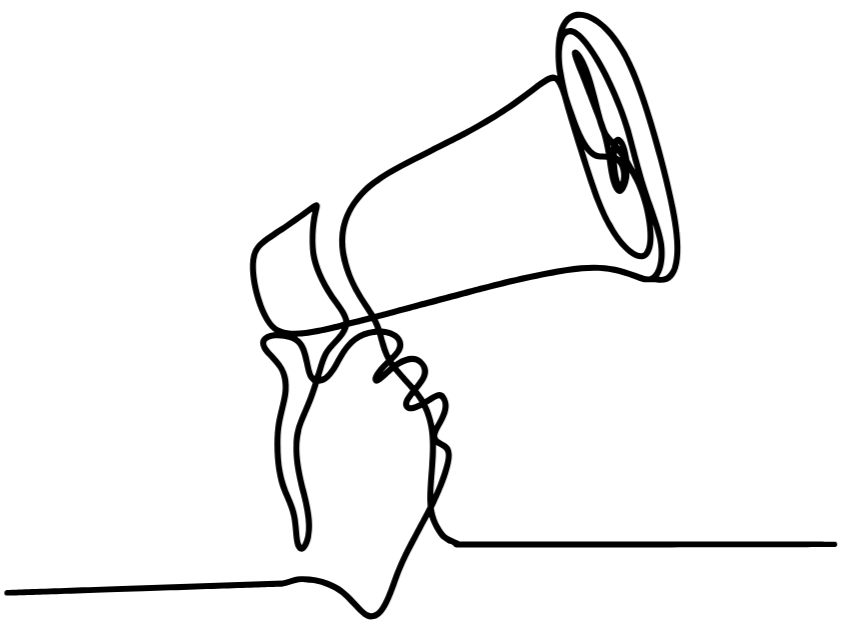 Line drawing of a hand holding a megaphone, for the section on promotion