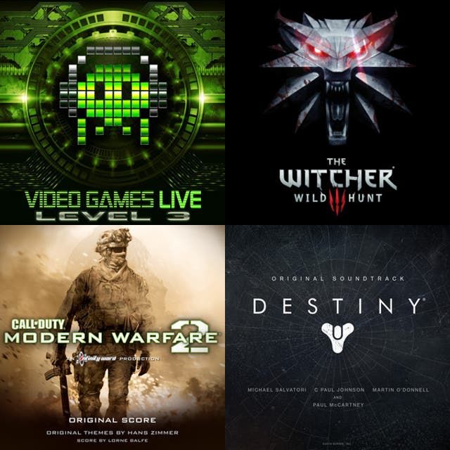 Cover for the Total Dedication playlist, a grid of game soundtracks including The Witcher 3 and Destiny