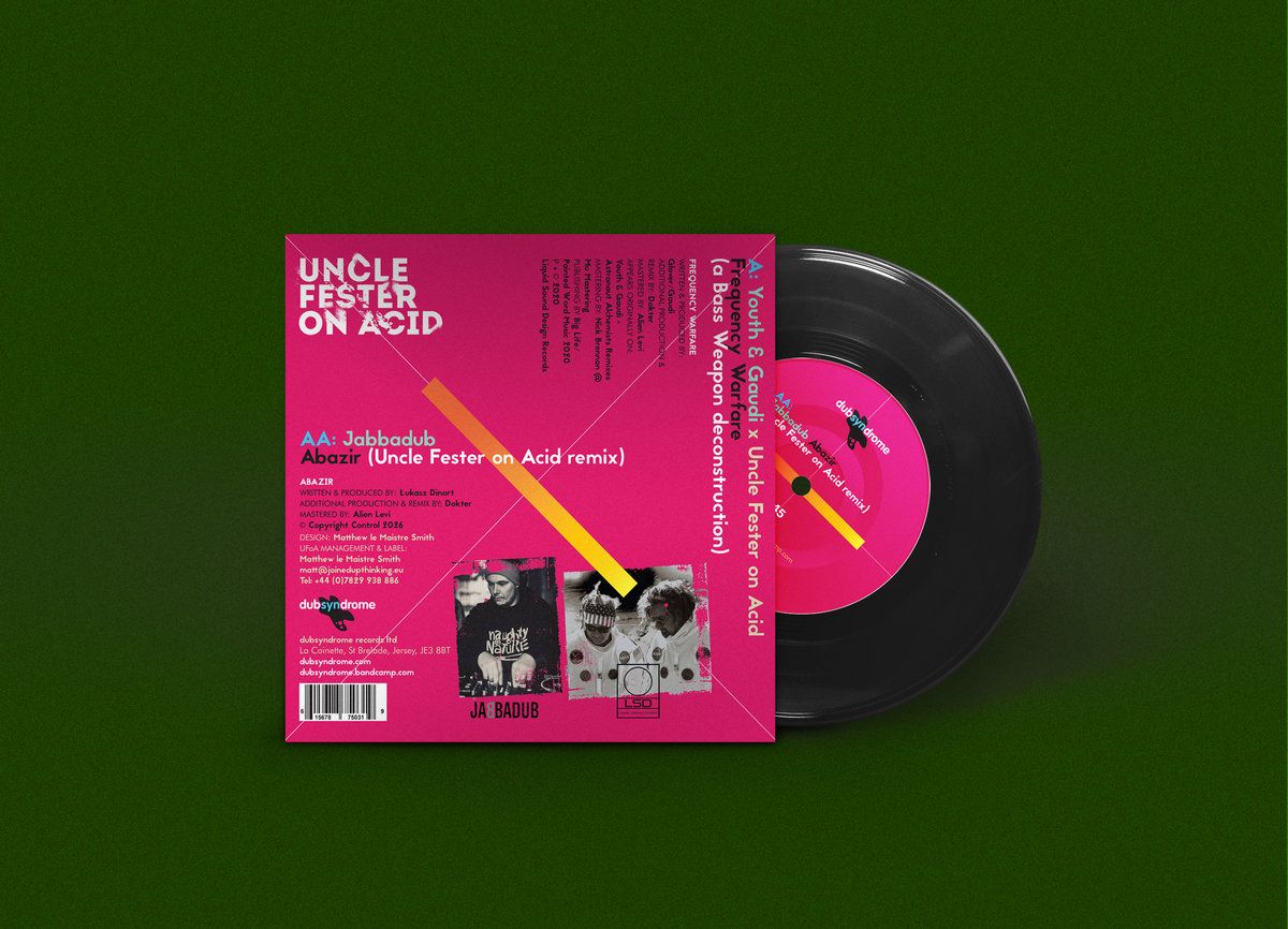 Mock-up of the limited-edition 7-inch vinyl in its pink Uncle Fester on Acid sleeve