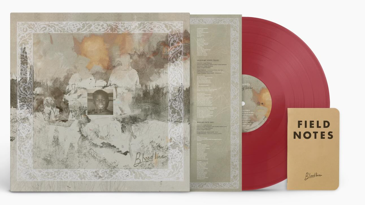 Mon Rovîa's Bloodline on red vinyl with gatefold sleeve and a Field Notes booklet