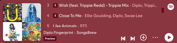 Spotify embed of the SongsBrew playlist Diplo Fingerprint