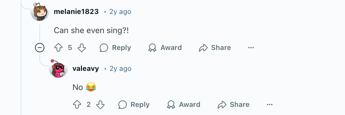 Reddit comments on Jennifer Lopez: 'Can she even sing?!' answered with 'No'