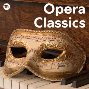 Cover for Spotify's Opera Classics playlist - a gold masquerade mask on piano keys