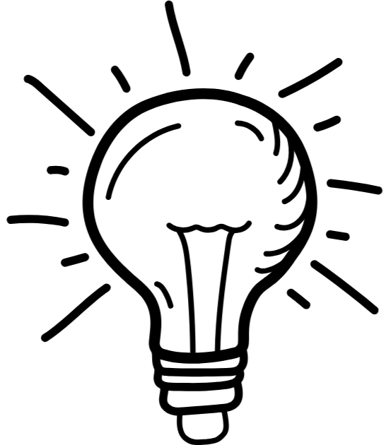 Line drawing of a glowing lightbulb, for the section on the idea behind Ampollo