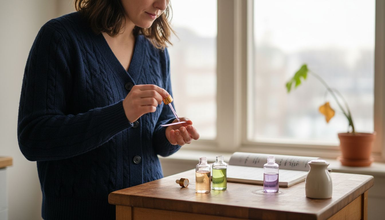 Woman testing scent on fragrance strip