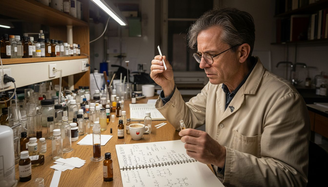 Perfumer testing fragrance oils in lab