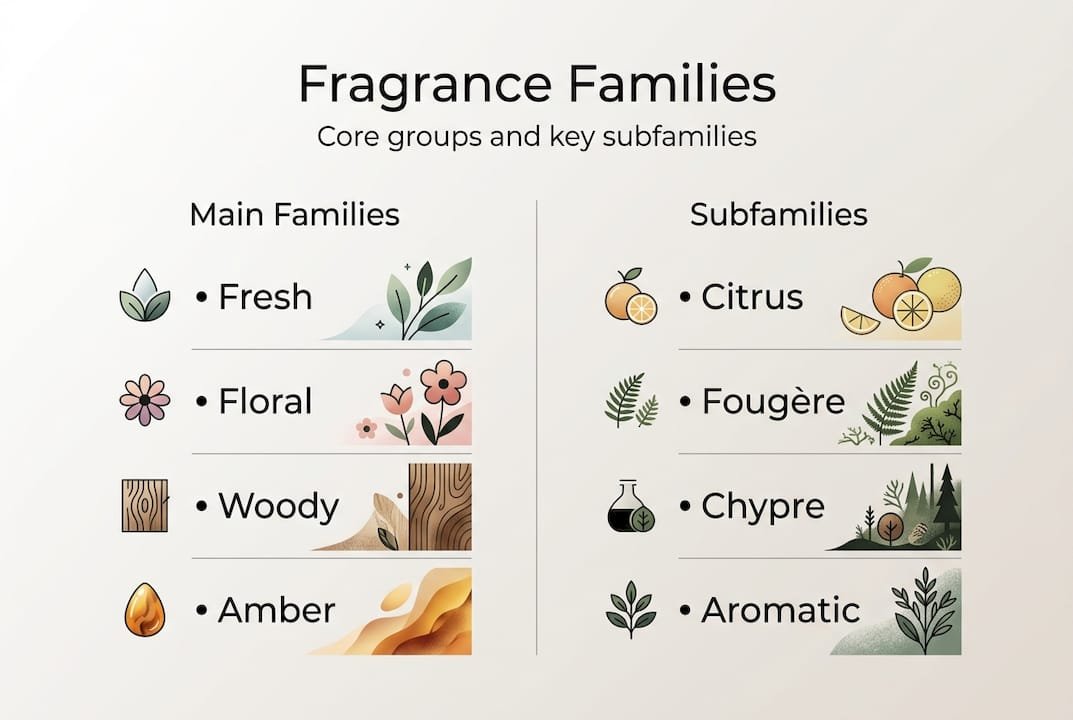 Infographic of fragrance families and subgroups