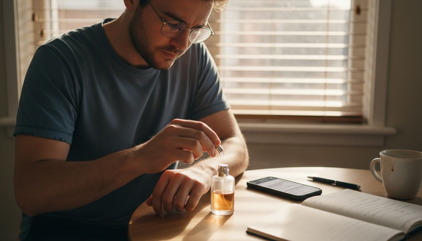 Sampling fragrance notes on wrist at home