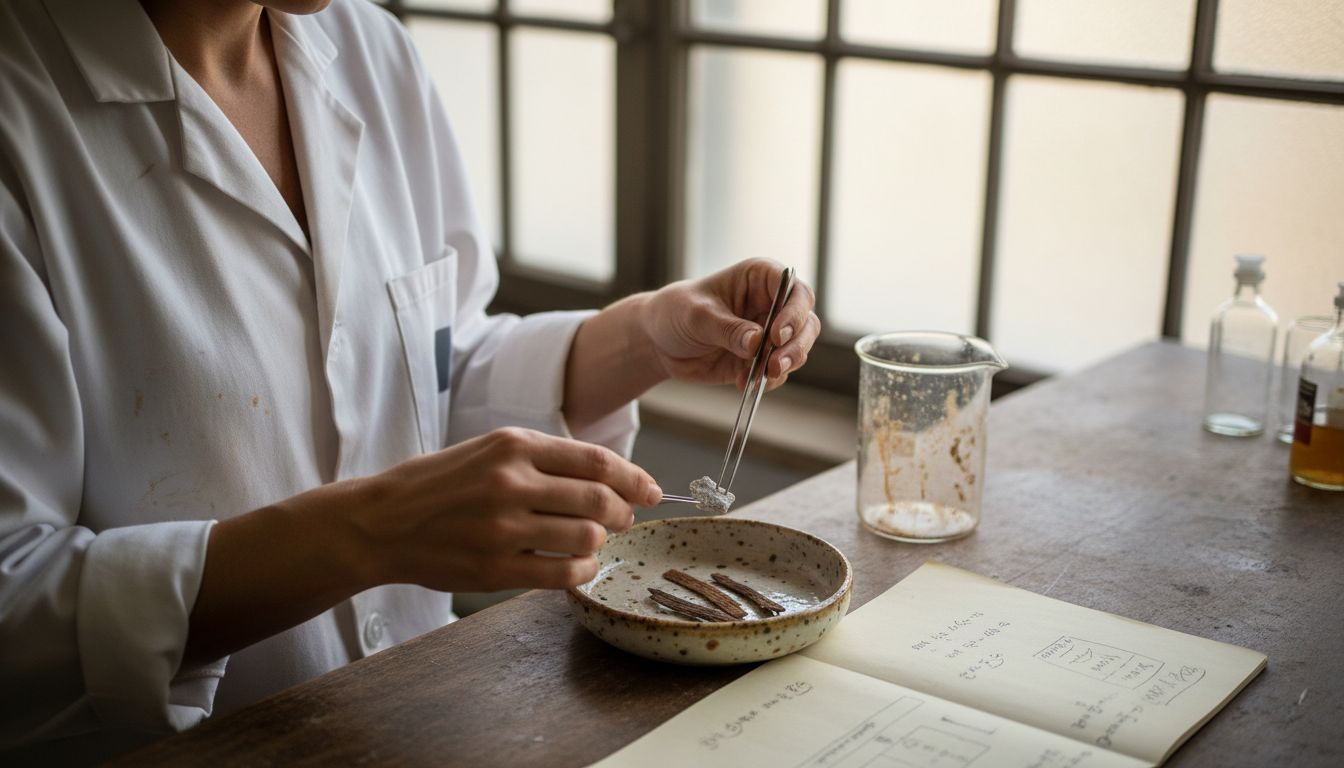 Perfumer handling rare raw perfume materials