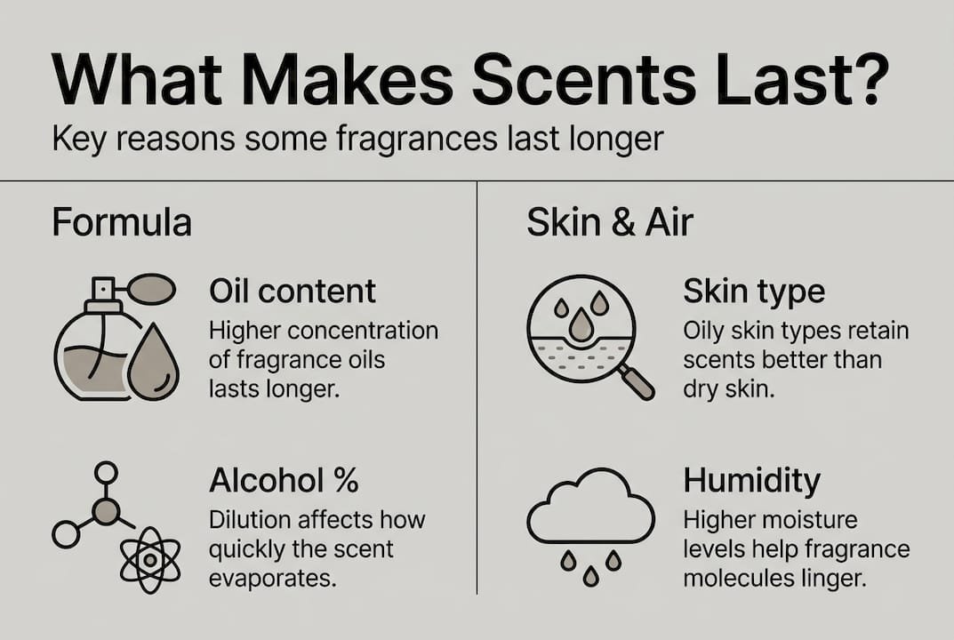 Infographic on scent longevity factors and types