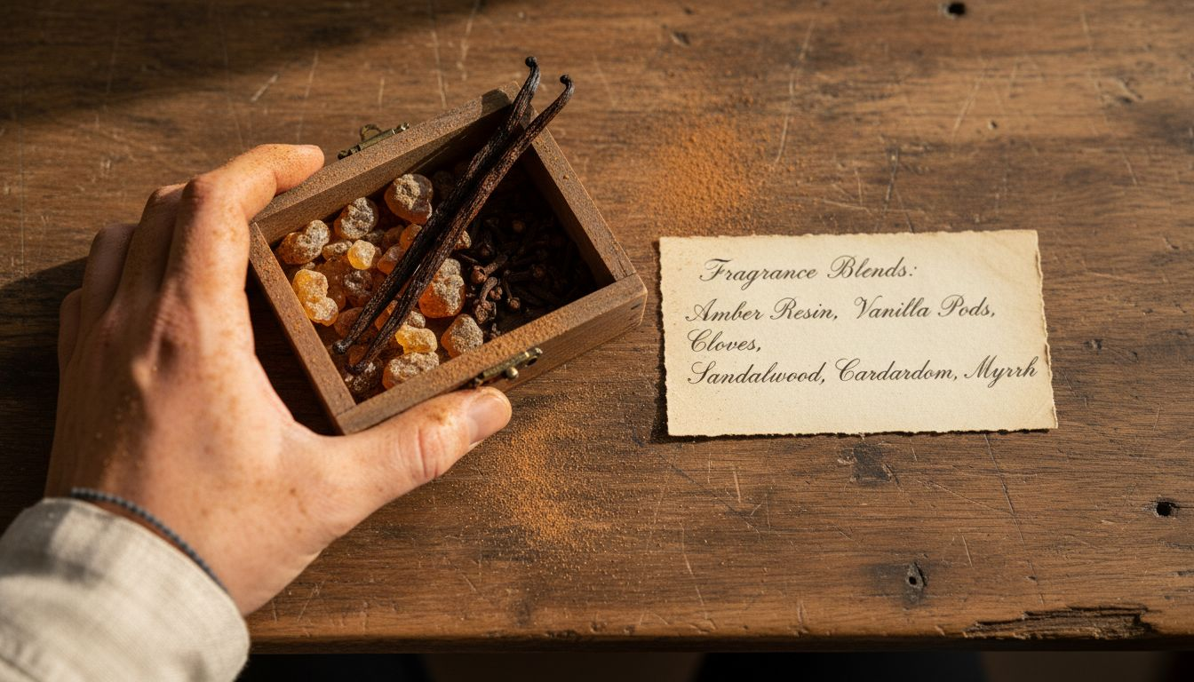 Hand holding oriental spice ingredients box