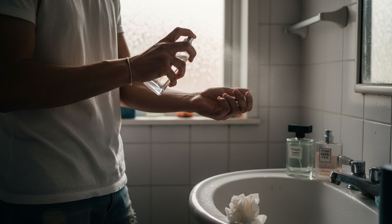 Man applying cologne showing scent layers progression