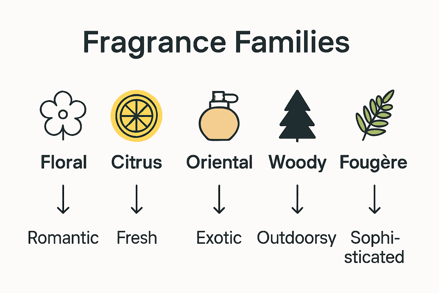 Infographic comparing main fragrance families and traits